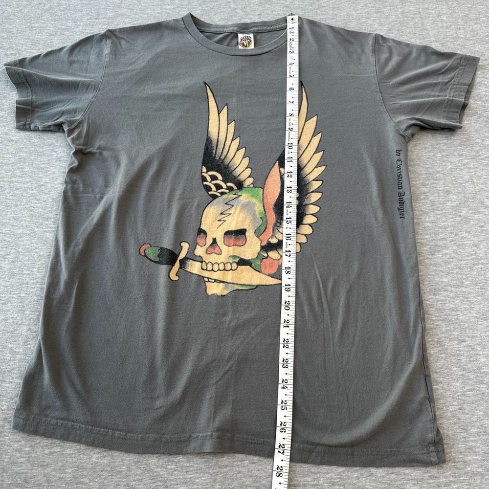 Ed Hardy Christian Audigier Men's Size L T-Shirt Grey Flying Skull Dagger - Picture 13 of 14
